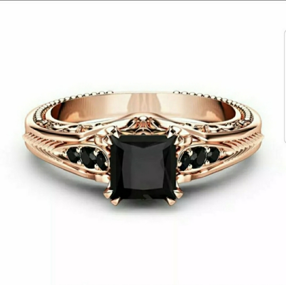 Beautiful Rose Gold Filled Black Sapphire Ring